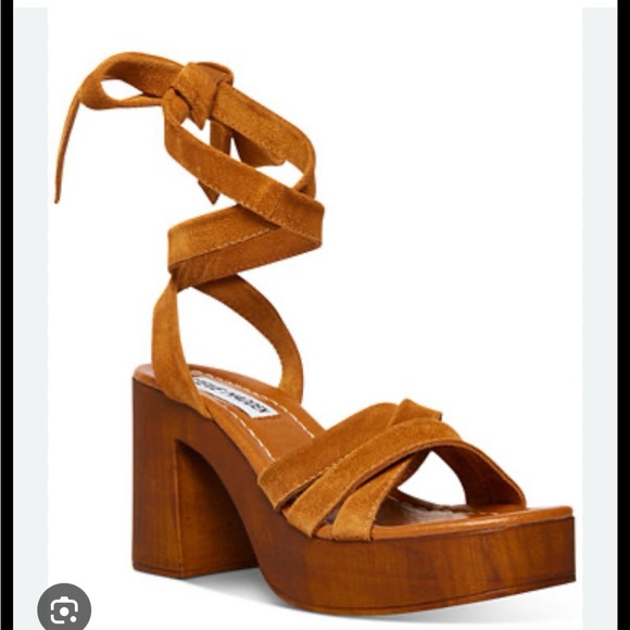 Steve Madden Ryder Tie-Up Suede Wooden Platform Sandals Brown Size 8 - Picture 2 of 10